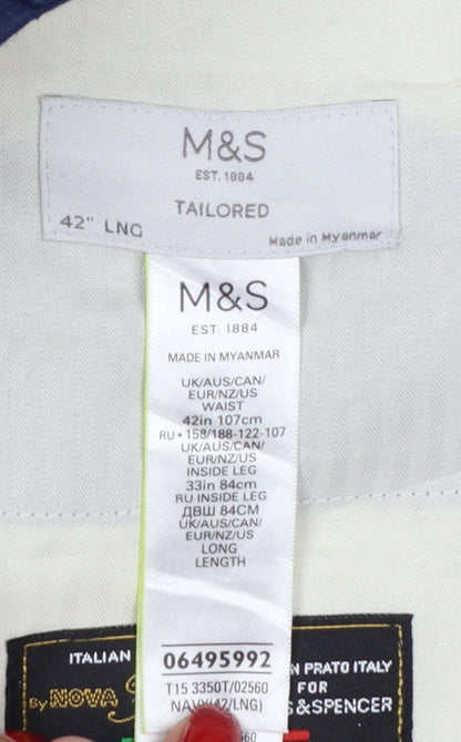 Marks & Spencer Unisex Blue 42 Tailored Linen Blend Straight Trousers