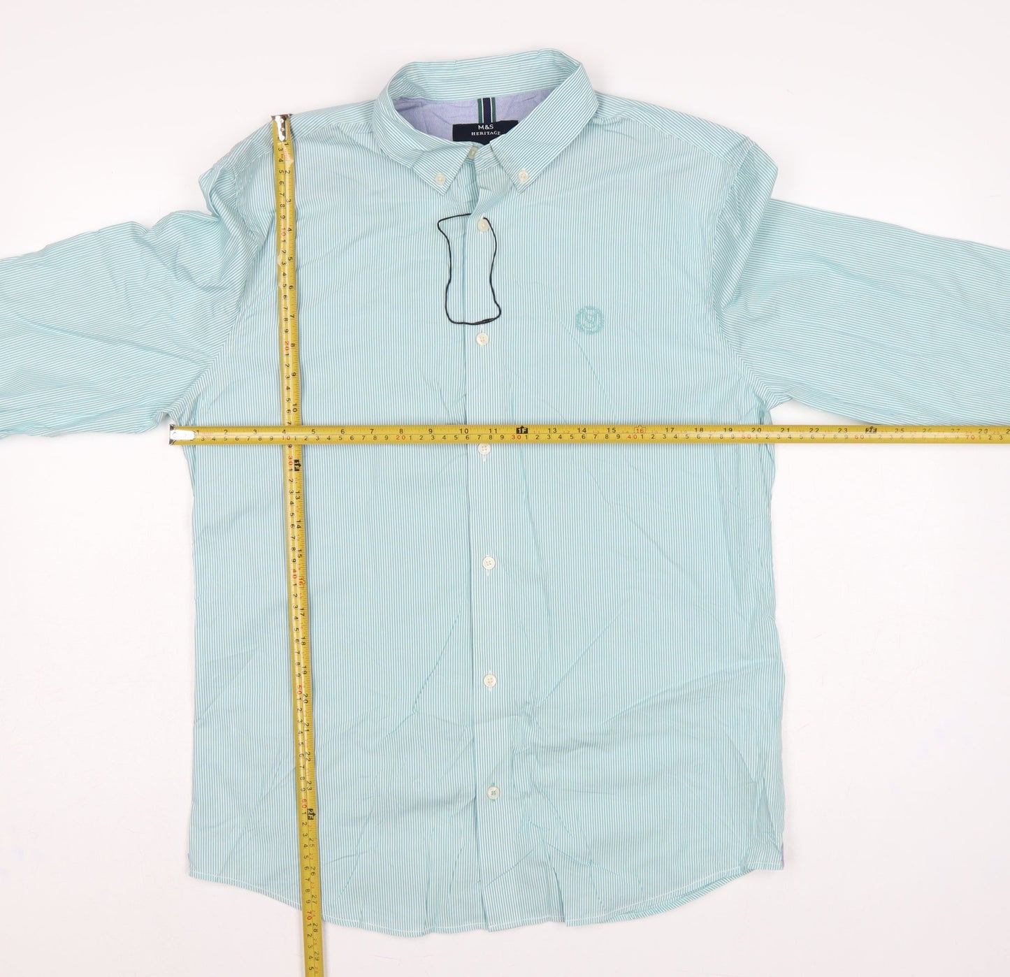 Marks & Spencer Men Green M Striped Button-Down Cotton Shirt