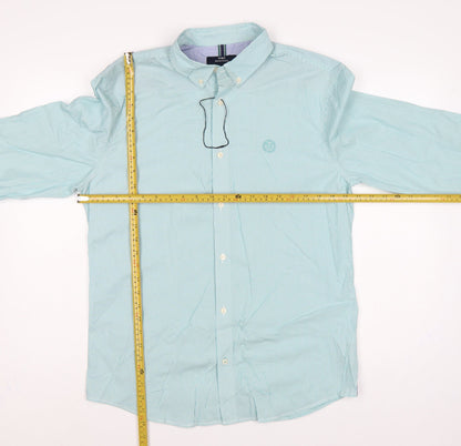 Marks & Spencer Men Green M Striped Button-Down Cotton Shirt