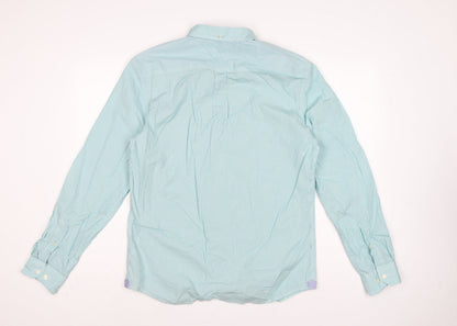 Marks & Spencer Men Green M Striped Button-Down Cotton Shirt