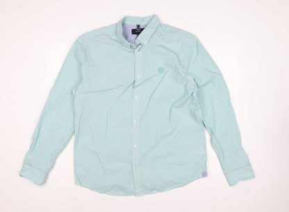 Marks and Spencer Men Green L Heritage Striped Button-Down Cotton Shirt