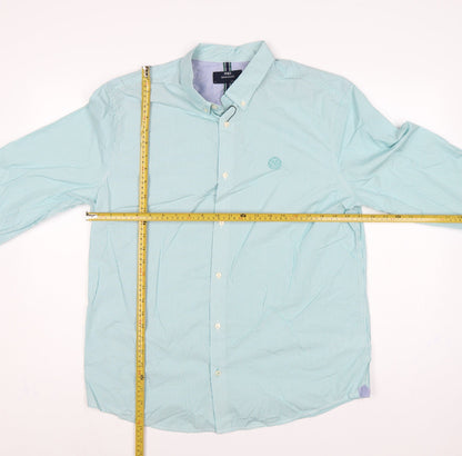Marks and Spencer Men Green L Heritage Striped Button-Down Cotton Shirt