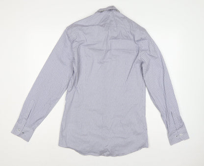 M&S Men Blue Owl Print Slim Fit 14.5in Stretch Long Sleeve Shirt