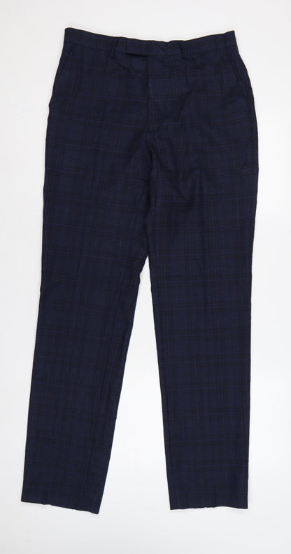 Marks and Spencer Men’s Blue 32 Linen Blend Plaid Dress Trousers