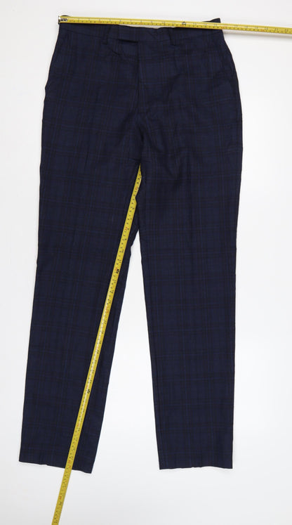 Marks and Spencer Men’s Blue 32 Linen Blend Plaid Dress Trousers