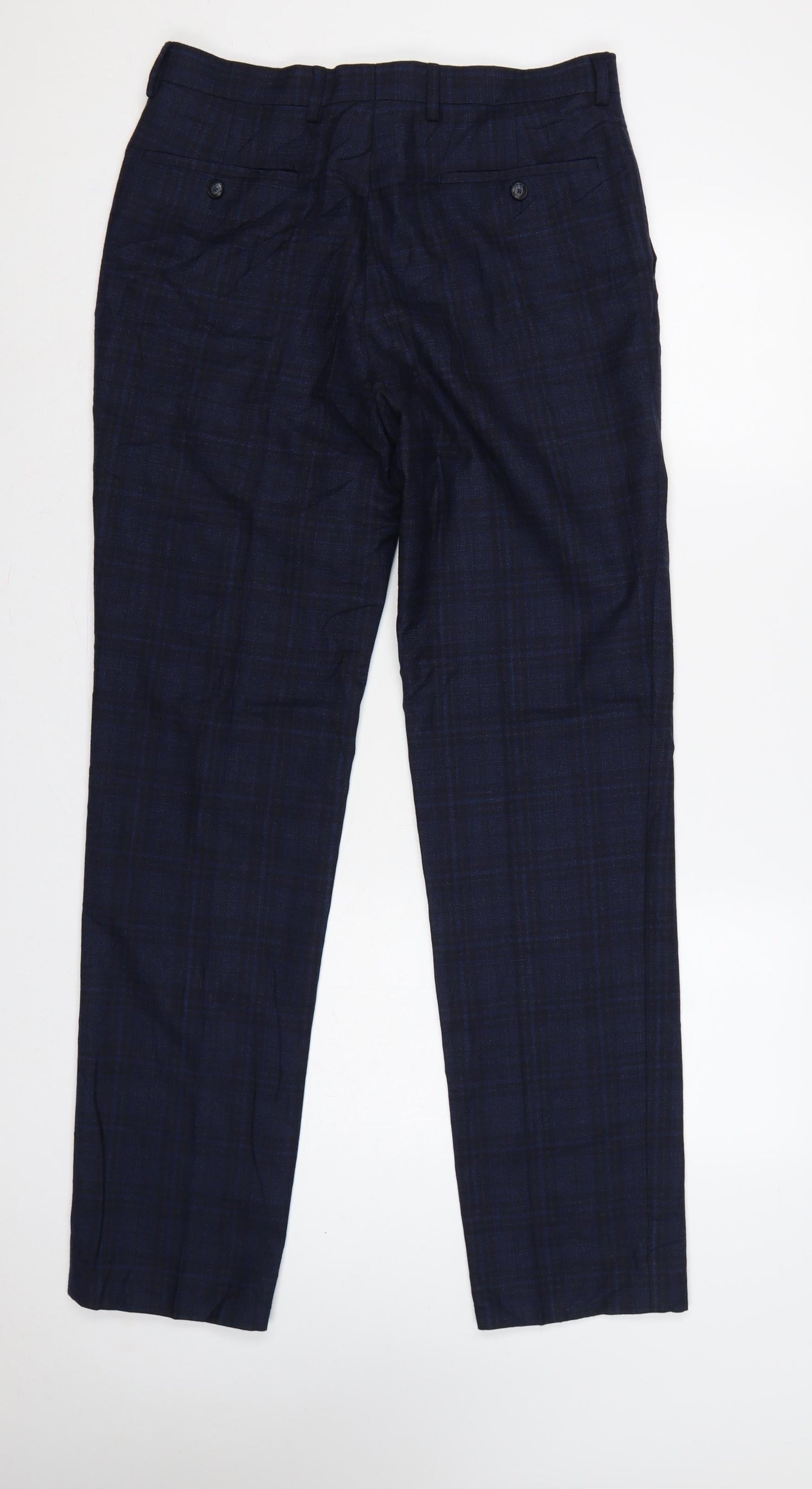Marks and Spencer Men’s Blue 32 Linen Blend Plaid Dress Trousers