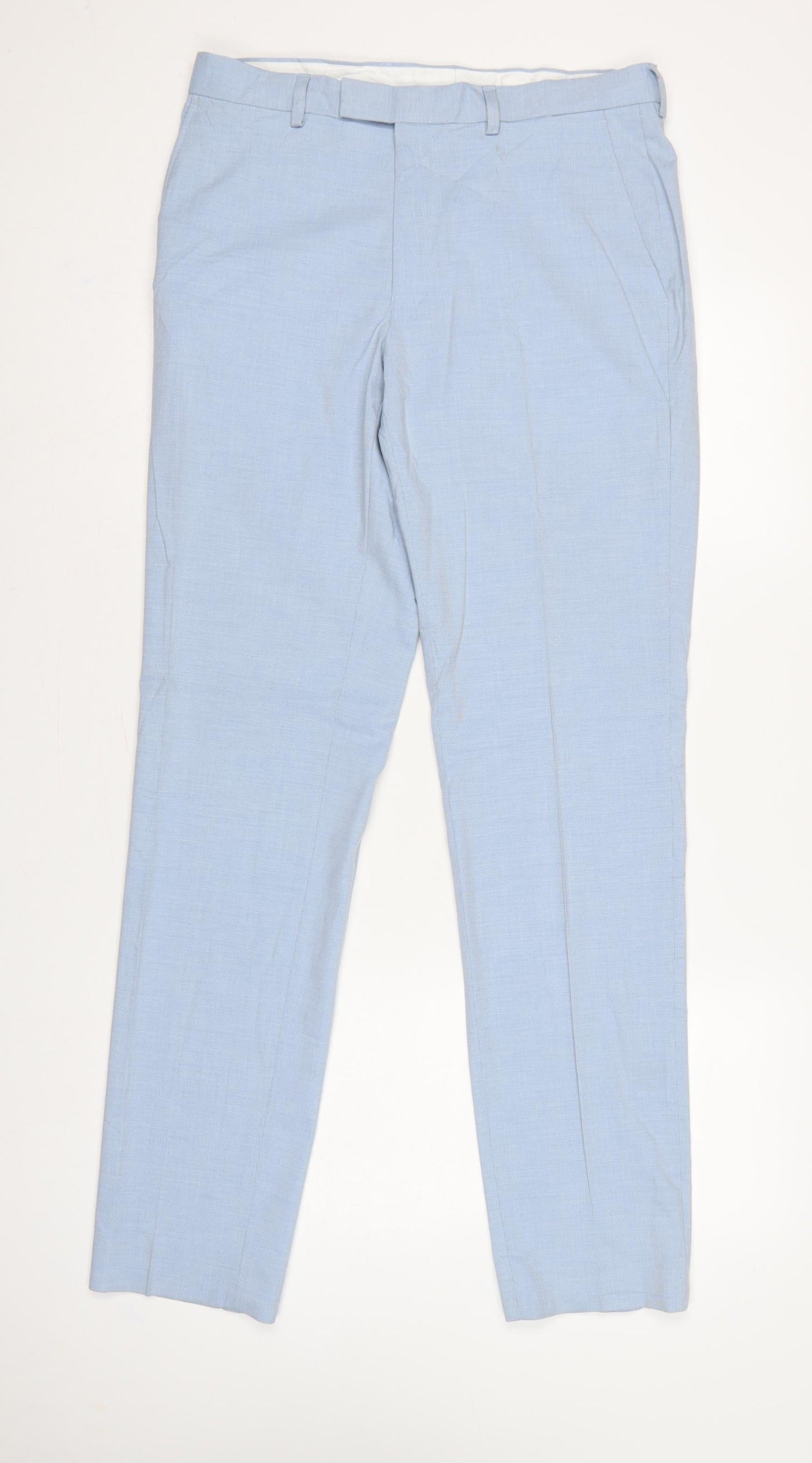 Marks and Spencer Men Blue Slim 32in Long Check Dress Trousers