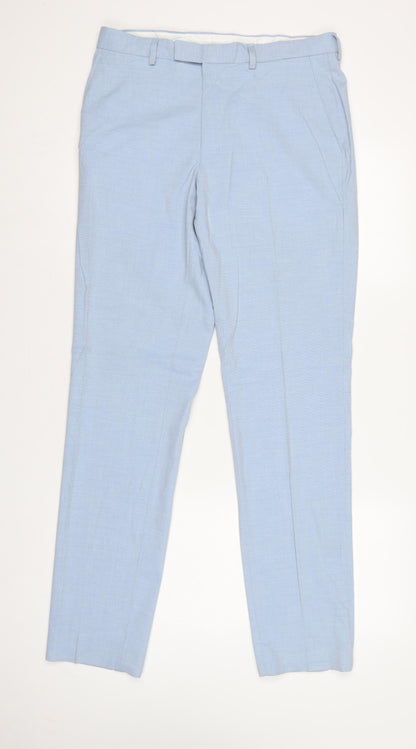 Marks and Spencer Men Blue Slim 32in Long Check Dress Trousers
