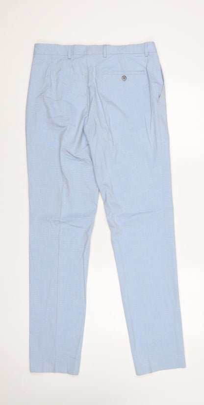 Marks and Spencer Men Blue Slim 32in Long Check Dress Trousers