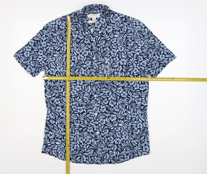 Marks & Spencer Men Blue Floral Hawaiian Cotton Shirt S Regular