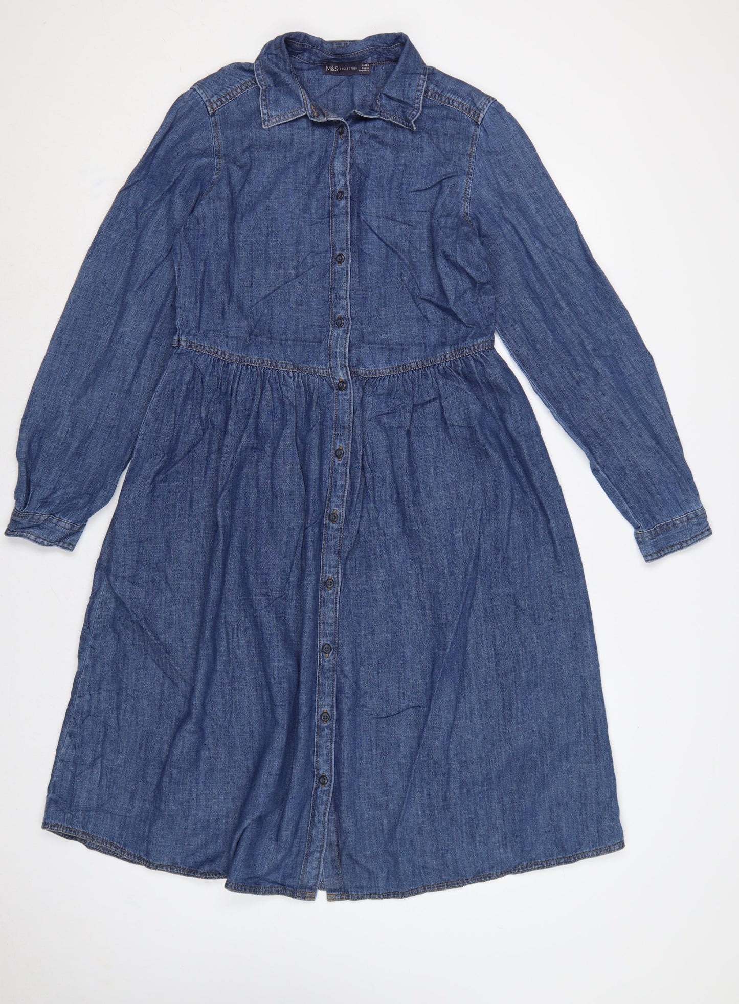 Marks and Spencer Women Blue UK 8 Denim Shirt Dress Collared Long Sleeve