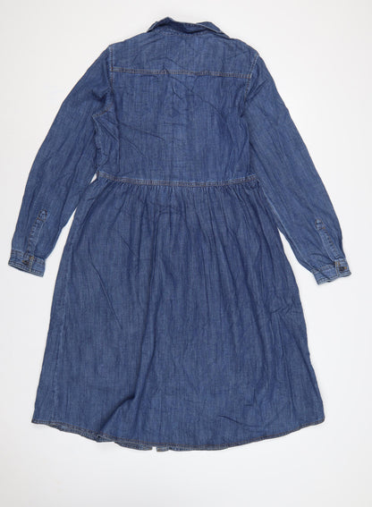 Marks and Spencer Women Blue UK 8 Denim Shirt Dress Collared Long Sleeve