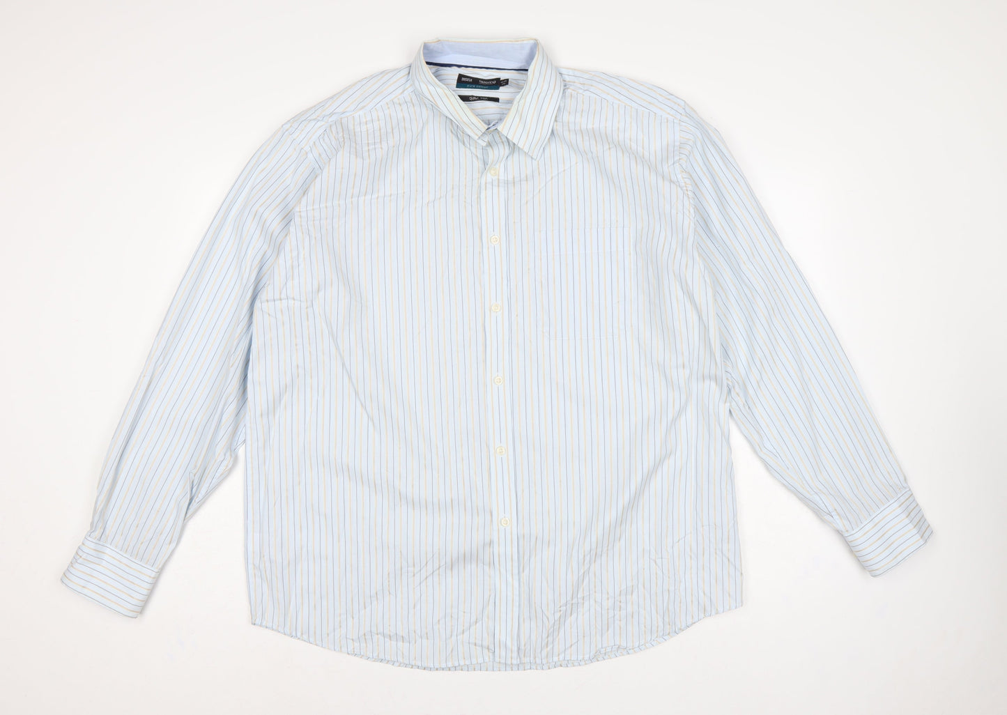 Marks & Spencer Men's Blue Stripe 17.5 Cotton Long Sleeve Shirt