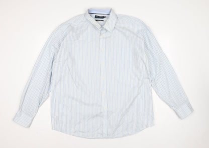 Marks & Spencer Men's Blue Stripe 17.5 Cotton Long Sleeve Shirt