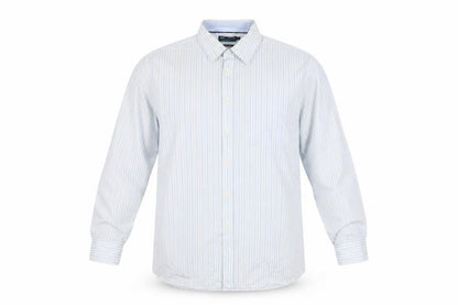 Marks & Spencer Men's Blue Stripe 17.5 Cotton Long Sleeve Shirt
