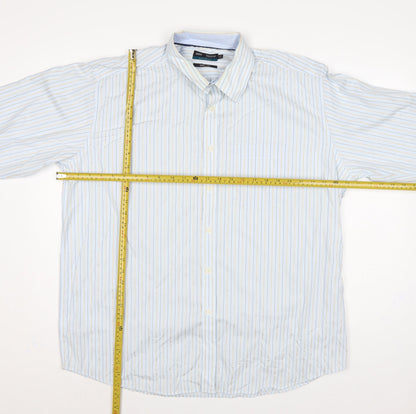 Marks & Spencer Men's Blue Stripe 17.5 Cotton Long Sleeve Shirt