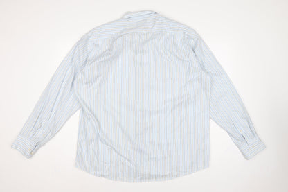 Marks & Spencer Men's Blue Stripe 17.5 Cotton Long Sleeve Shirt