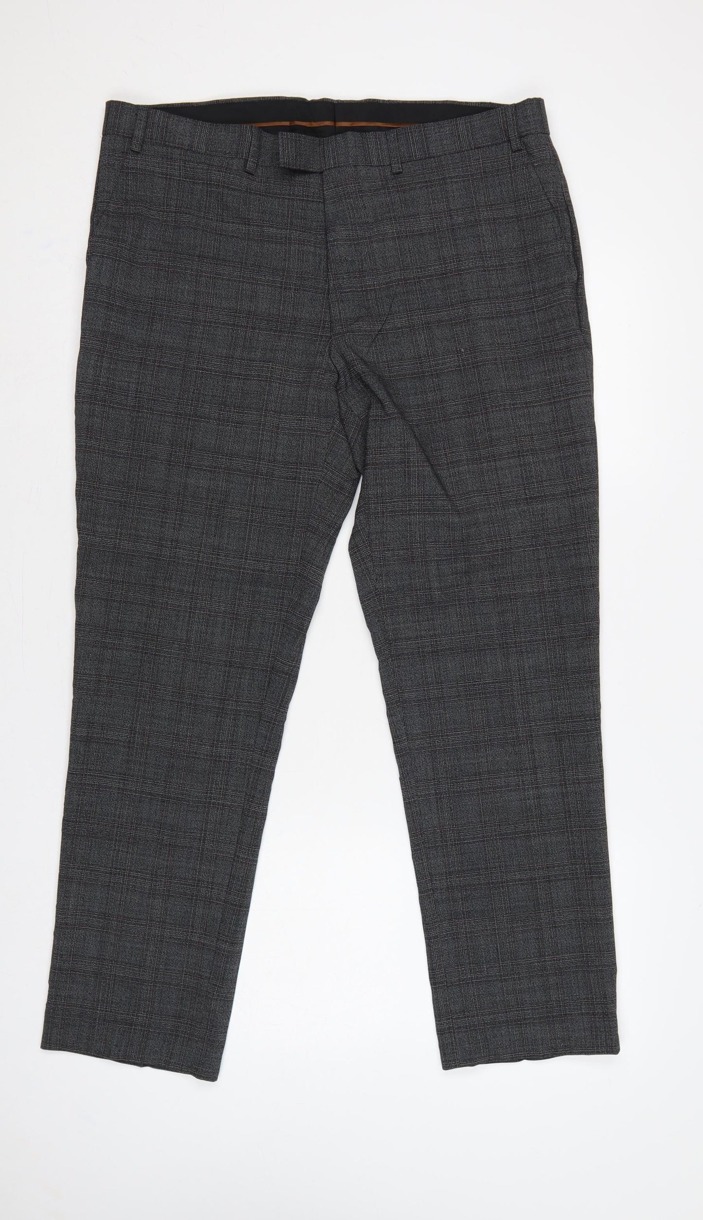 Marks & Spencer Men's Grey Check Slim 36 Short Wool Blend Dress Trousers