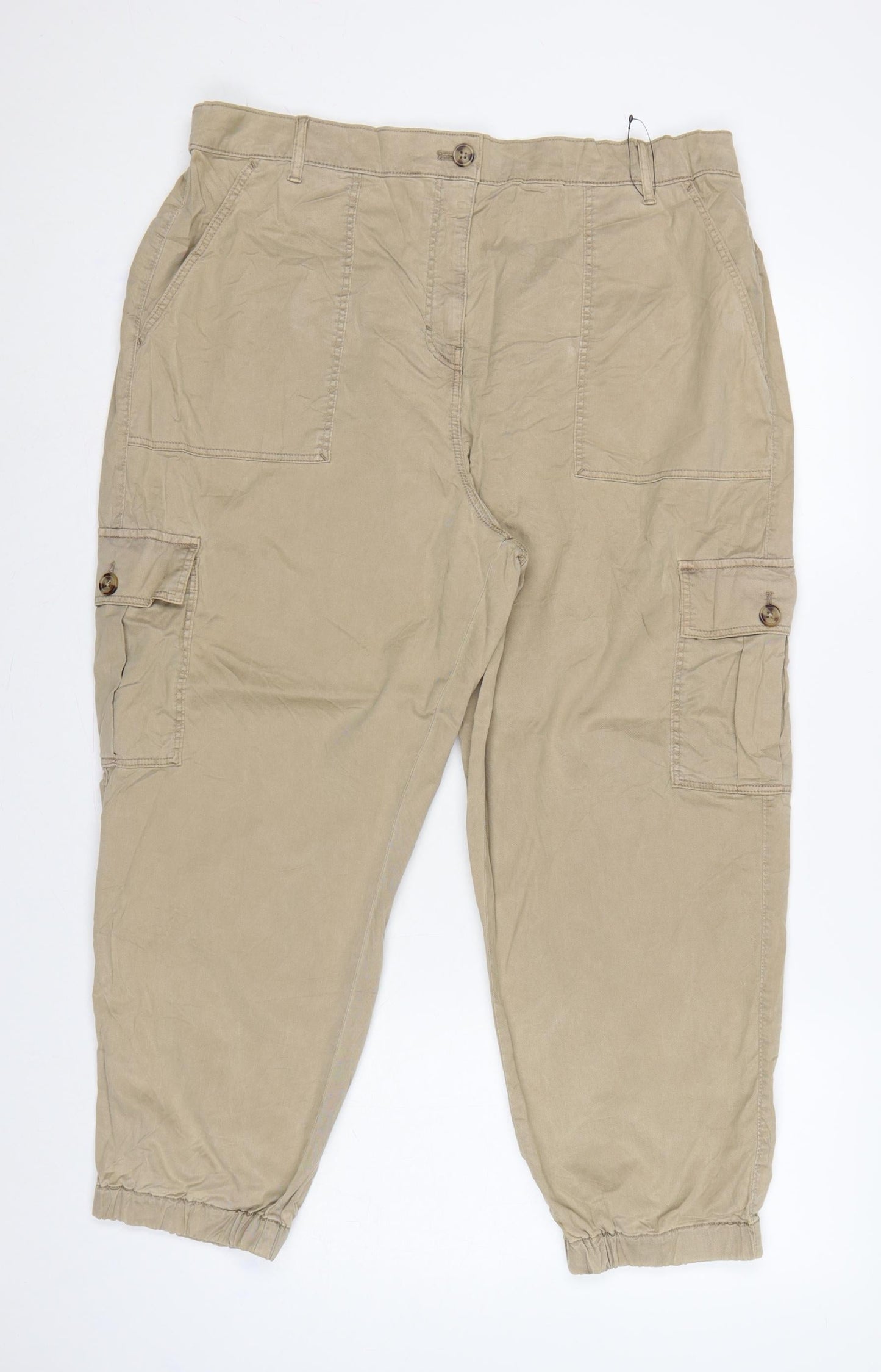 M&S Women’s Beige UK 18 Short Cargo Jogger Trousers Pockets