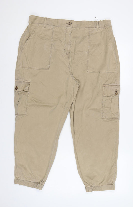 M&S Women’s Beige UK 18 Short Cargo Jogger Trousers Pockets