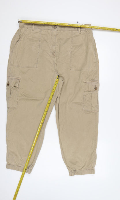 M&S Women’s Beige UK 18 Short Cargo Jogger Trousers Pockets