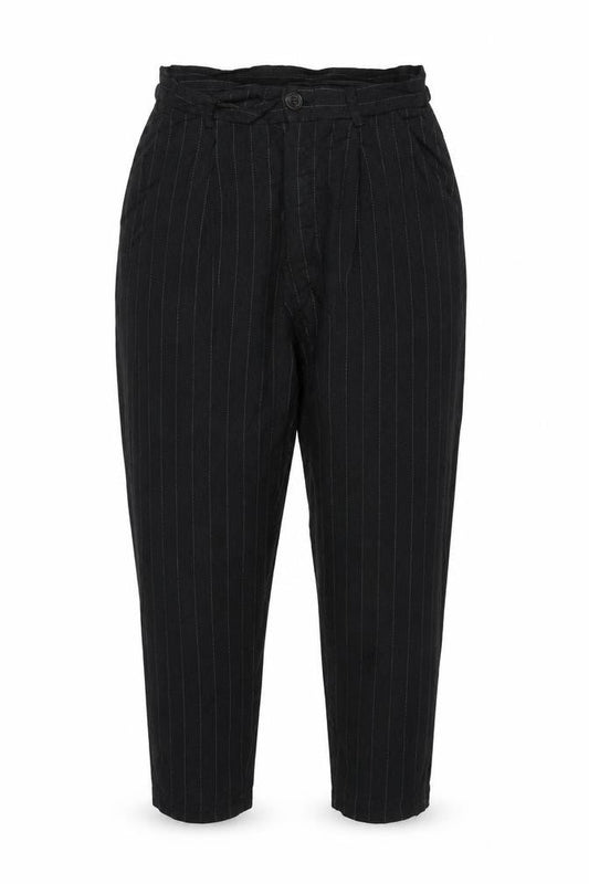 Pull&Bear Women’s Black Pinstripe Paperbag Tapered Trousers UK 10