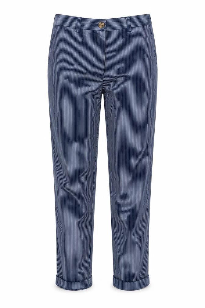 Marks & Spencer Women’s Blue Pinstripe Cotton Chino Trousers UK 6