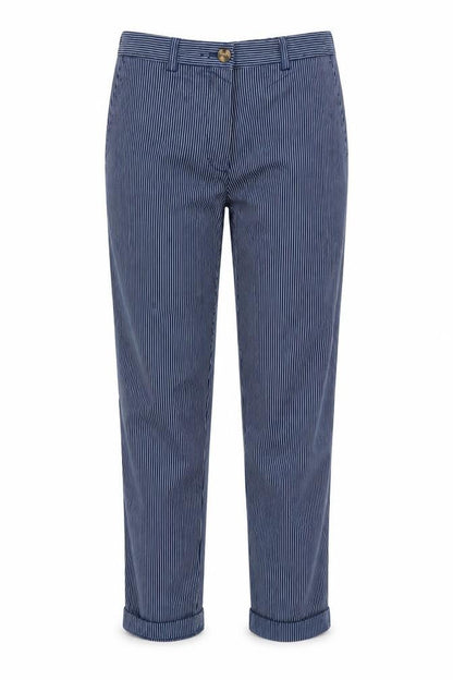Marks & Spencer Women’s Blue Pinstripe Cotton Chino Trousers UK 6