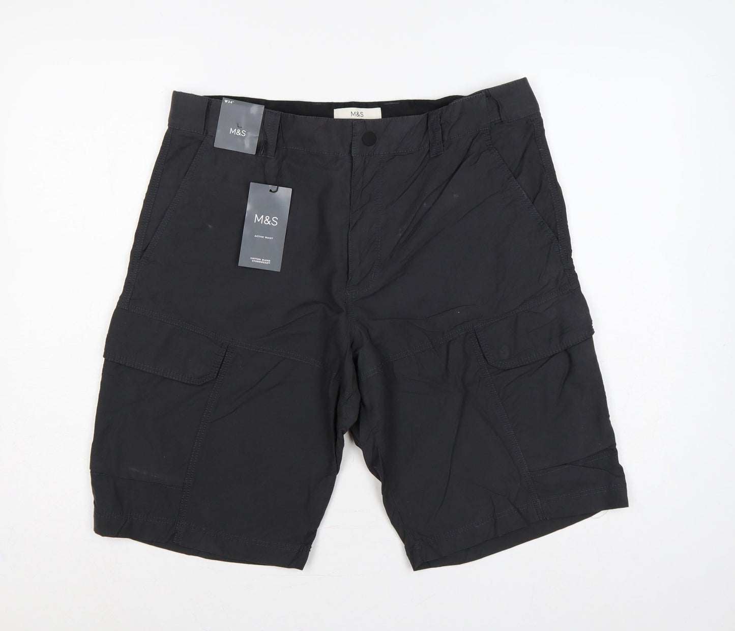 Marks & Spencer Men's Black W34 Active Waist Stormwear Cargo Shorts