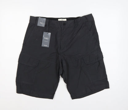 Marks & Spencer Men's Black W34 Active Waist Stormwear Cargo Shorts