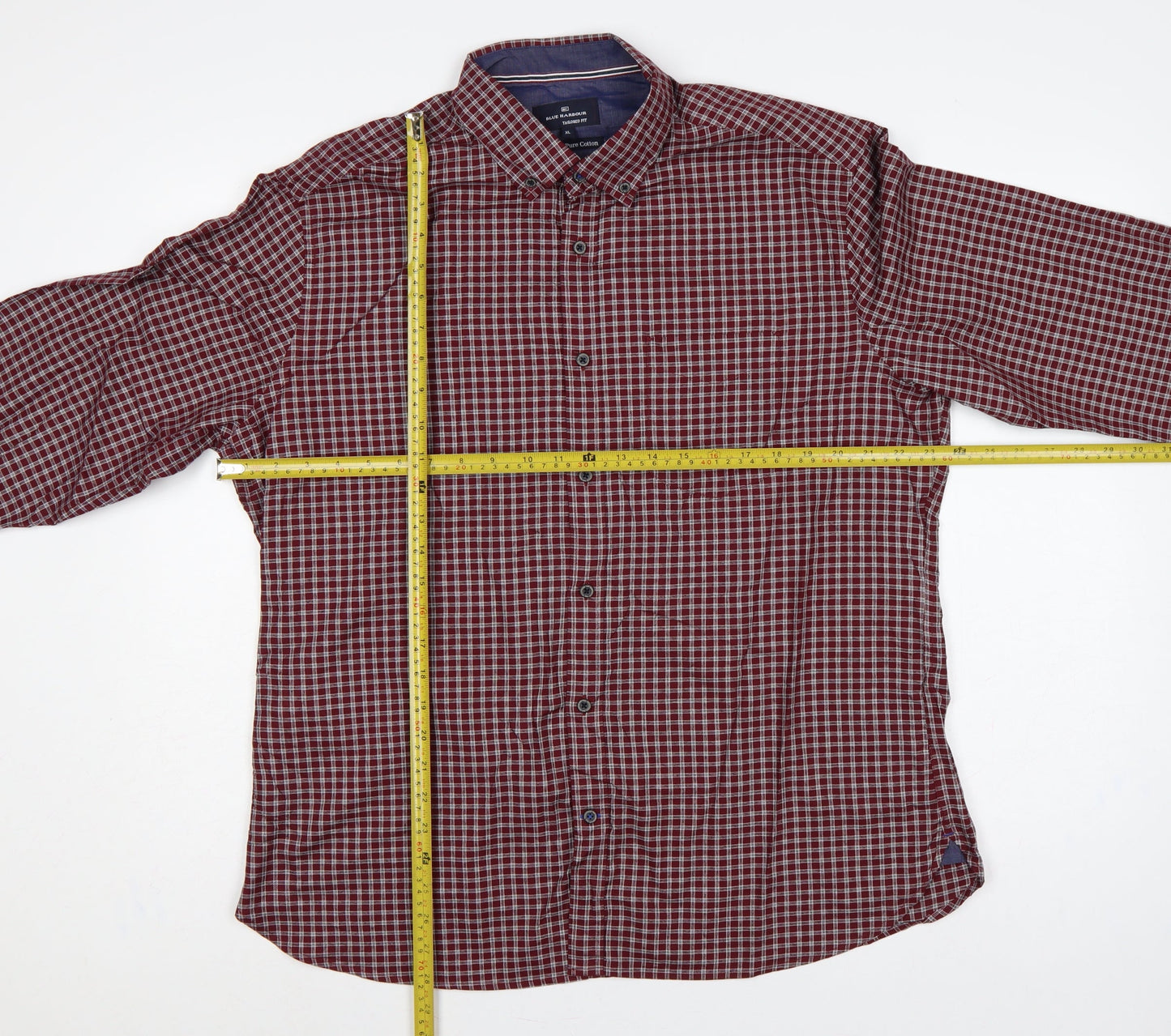 Marks & Spencer Men’s Red Check XL Slim Fit Cotton Button-Up Shirt