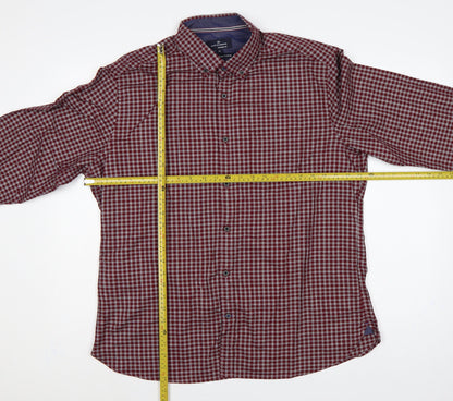 Marks & Spencer Men’s Red Check XL Slim Fit Cotton Button-Up Shirt