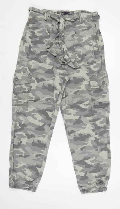 Marks and Spencer Women’s Grey Camo 10-12 Cargo Jogger Trousers Belted