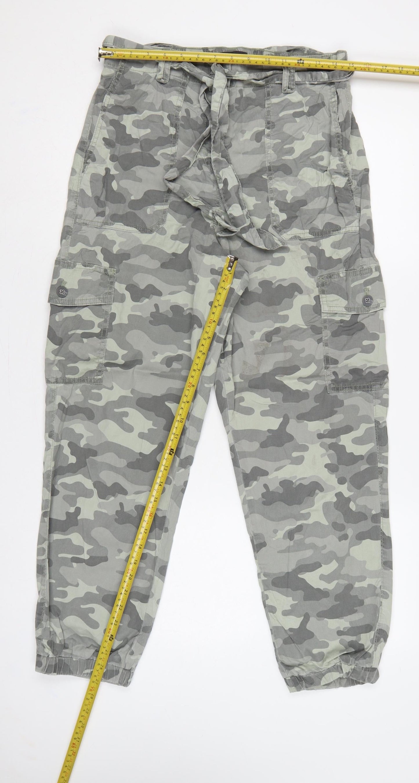 Marks and Spencer Women’s Grey Camo 10-12 Cargo Jogger Trousers Belted