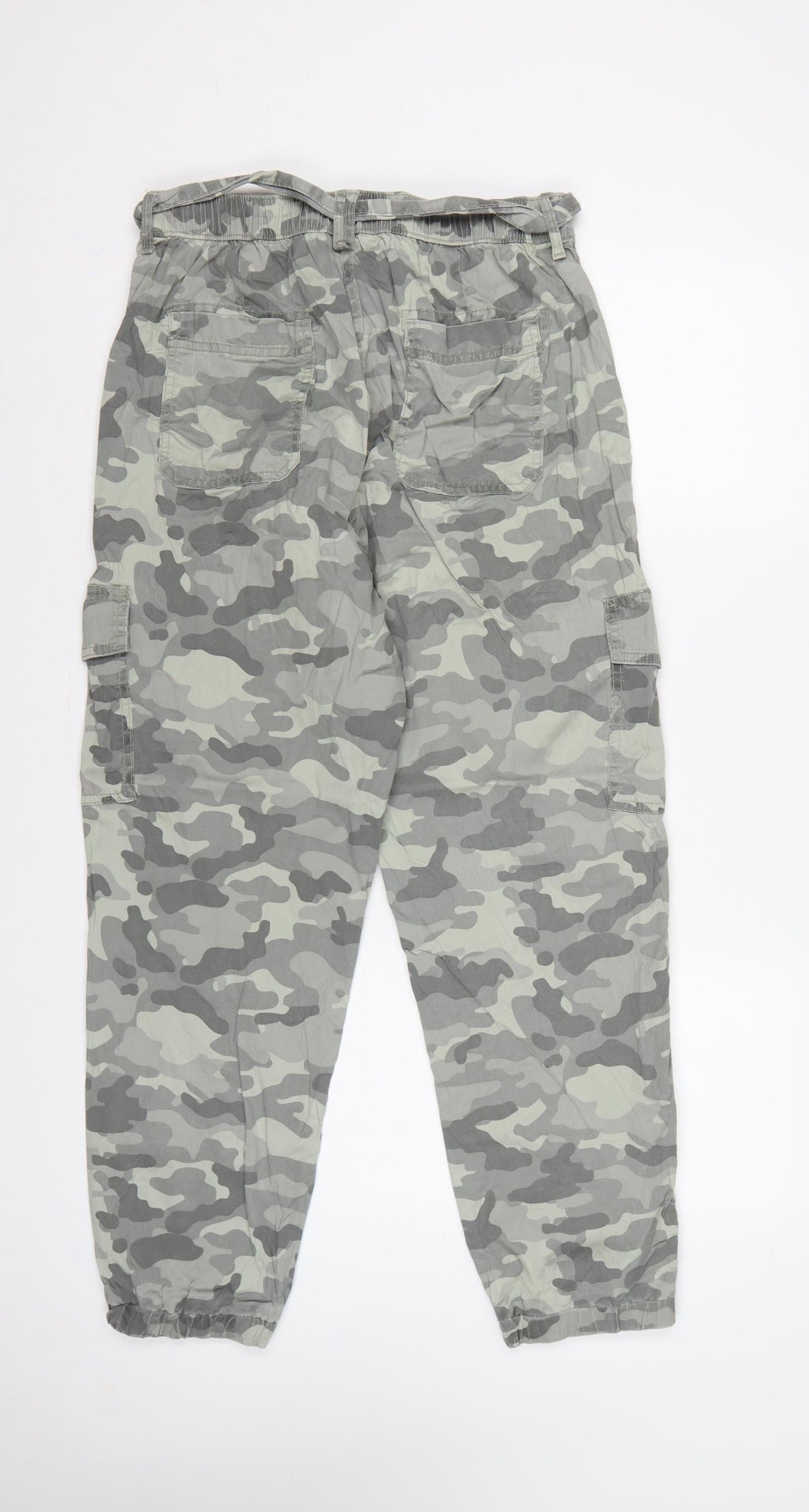 Marks and Spencer Women’s Grey Camo 10-12 Cargo Jogger Trousers Belted
