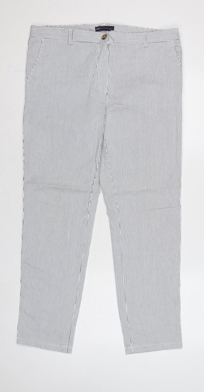 Marks & Spencer Women's White Blue Stripe UK 14 Regular Chino Trousers