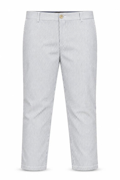 Marks & Spencer Women's White Blue Stripe UK 14 Regular Chino Trousers