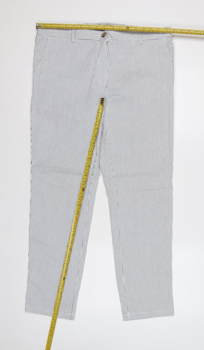 Marks & Spencer Women's White Blue Stripe UK 14 Regular Chino Trousers
