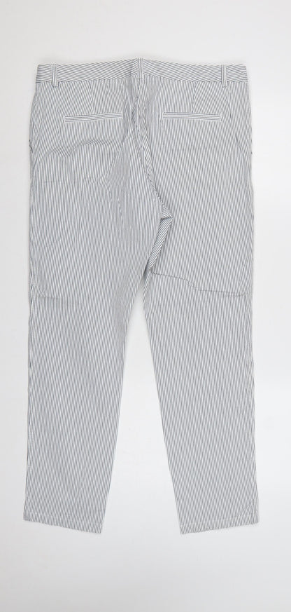 Marks & Spencer Women's White Blue Stripe UK 14 Regular Chino Trousers