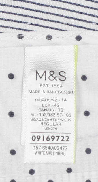 Marks & Spencer Women's White Blue Stripe UK 14 Regular Chino Trousers