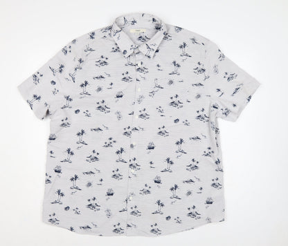 Marks and Spencer Men White 2XL Hawaiian Nautical Print Short Sleeve Shirt
