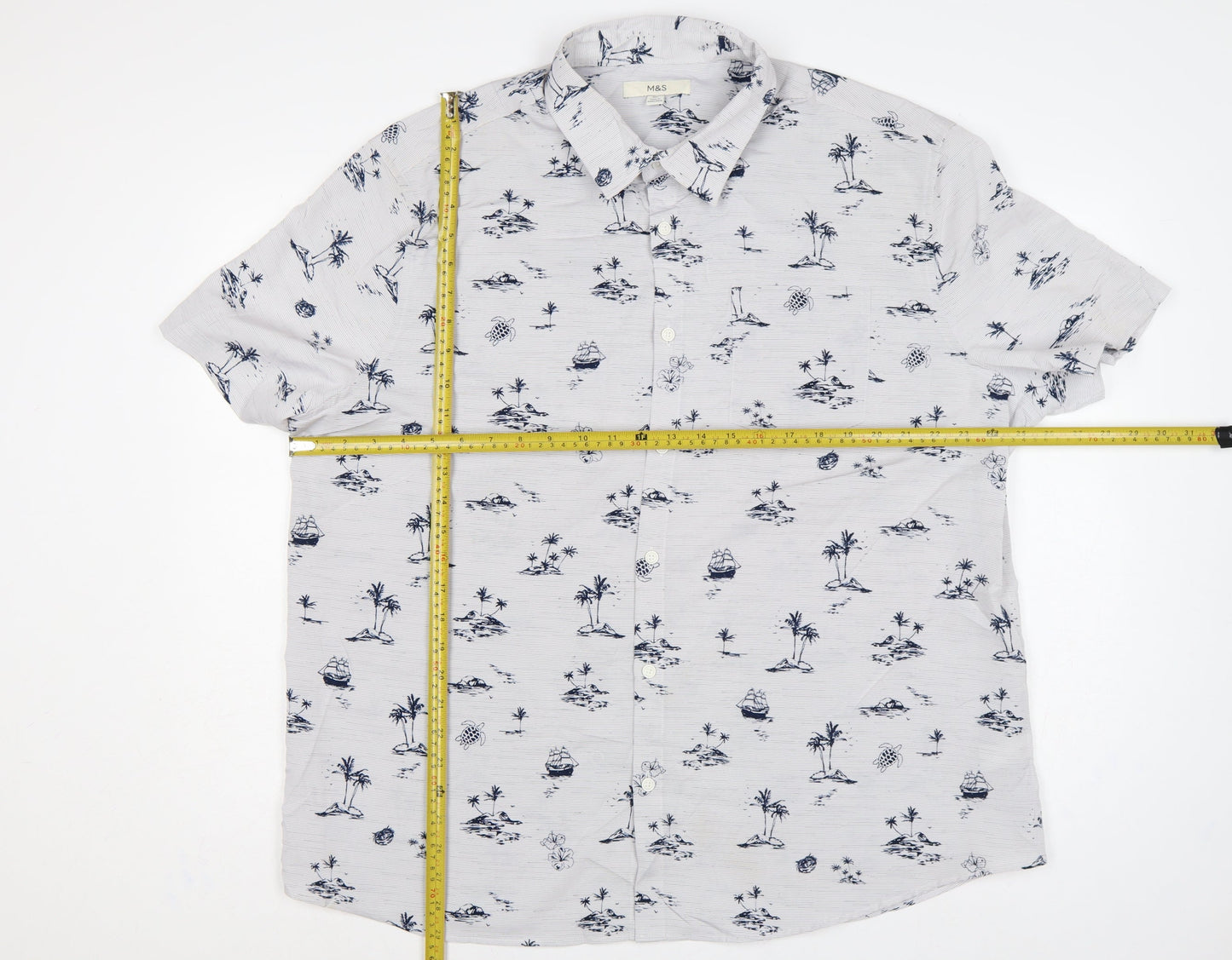 Marks and Spencer Men White 2XL Hawaiian Nautical Print Short Sleeve Shirt