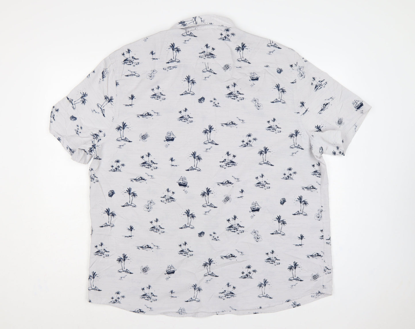 Marks and Spencer Men White 2XL Hawaiian Nautical Print Short Sleeve Shirt
