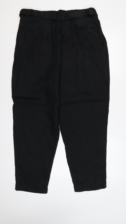 Marks and Spencer Womens Black UK 16 Paperbag Linen Blend Trousers