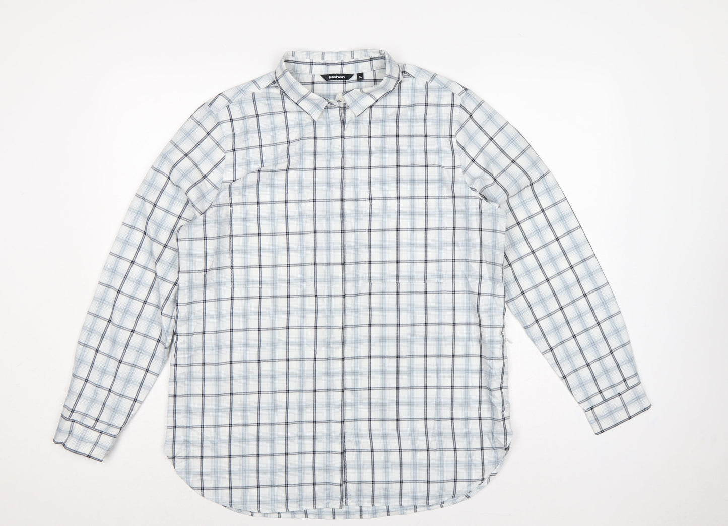 Rohan Women White Blue Check Long Sleeve Button-Up Shirt UK 14