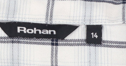 Rohan Women White Blue Check Long Sleeve Button-Up Shirt UK 14