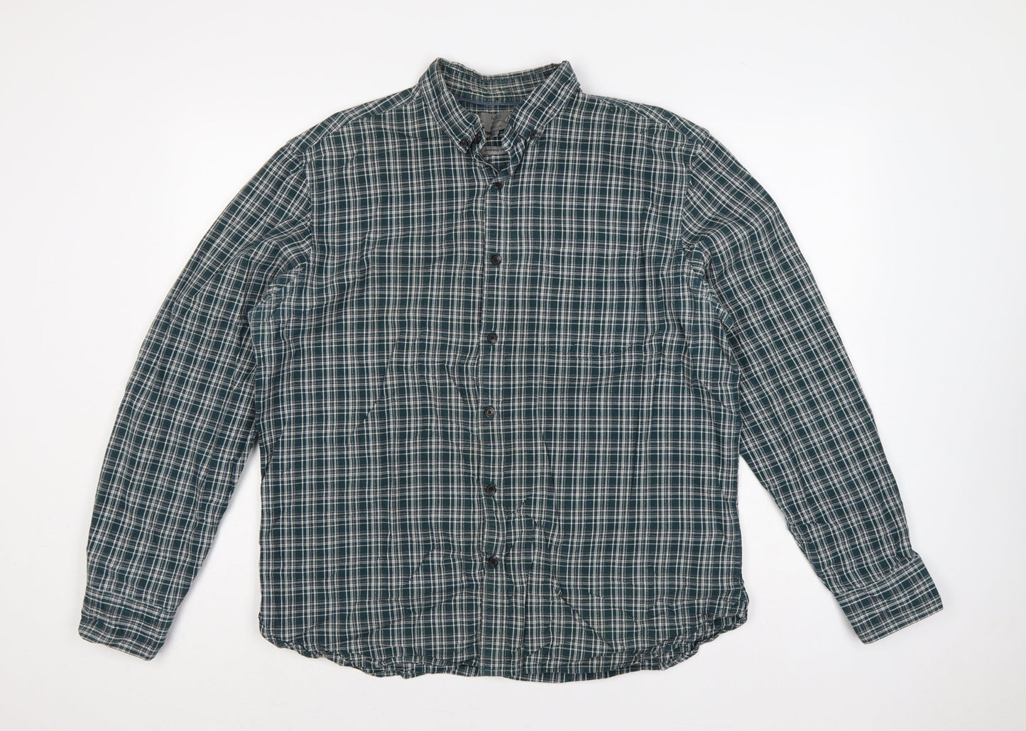 Marks and Spencer Men’s Green Check Button-Down Shirt 15.5 Regular