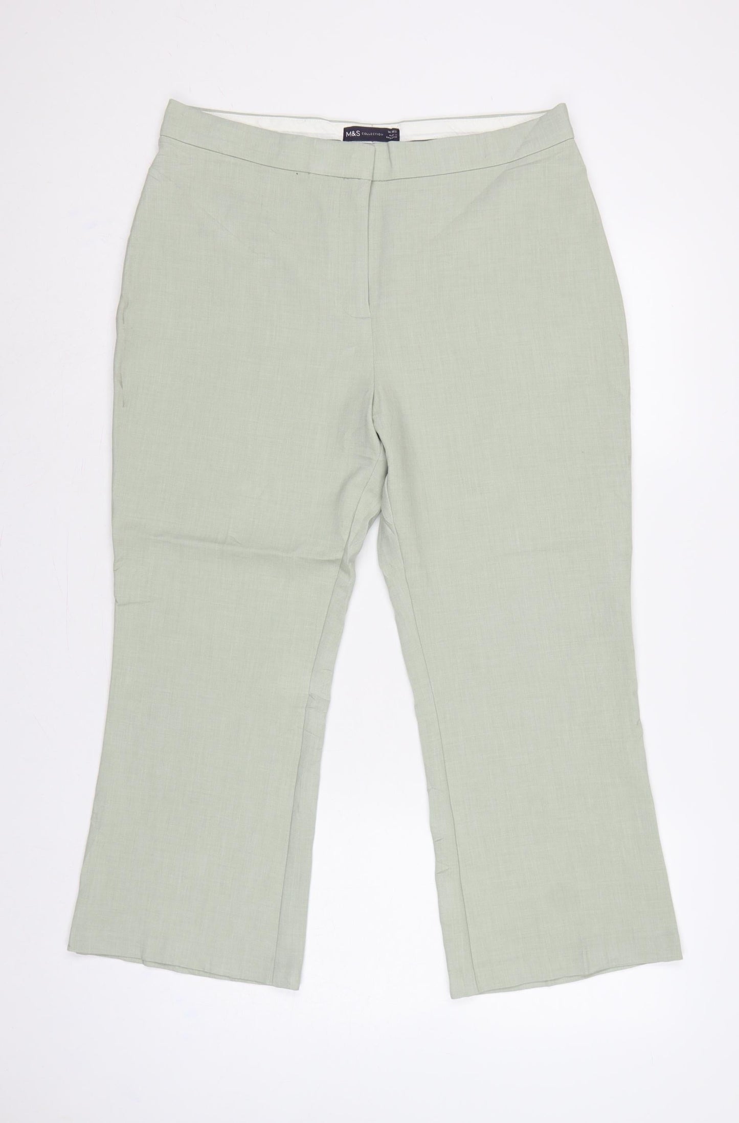 Marks & Spencer Women’s Pale Green UK 14 Regular Flared Linen Trousers