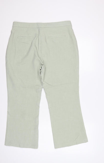 Marks & Spencer Women’s Pale Green UK 14 Regular Flared Linen Trousers