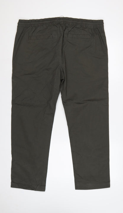 Marks and Spencer Men's Green XL Straight Fit Drawstring Trousers